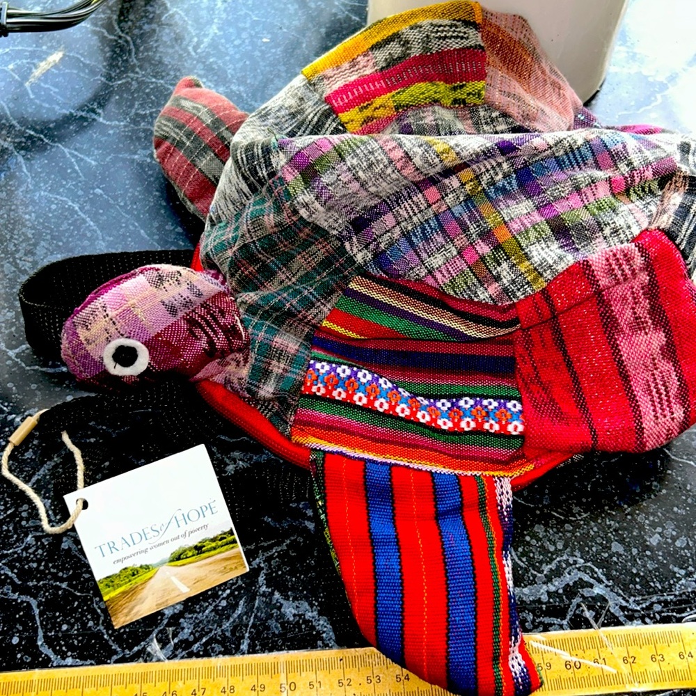 NWT TRADES OF HOPE Handcrafted Quilted Child's Turtle Backpack Multicolor